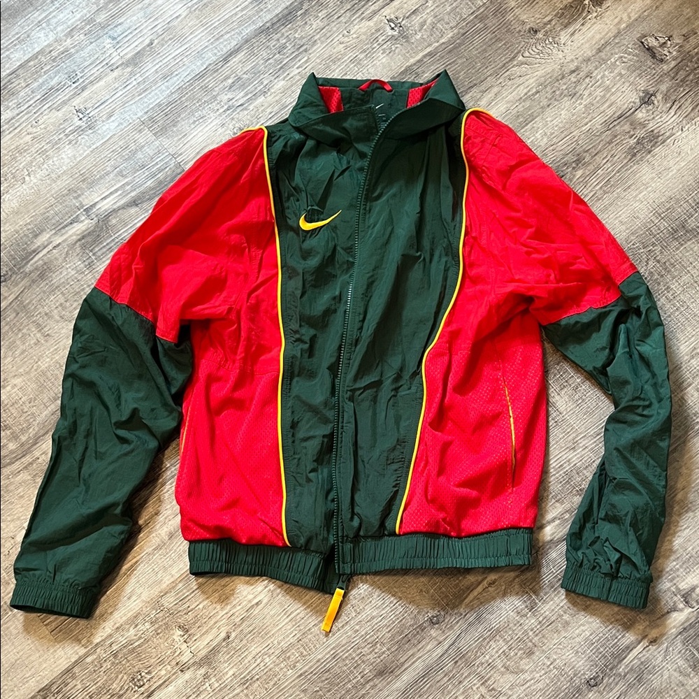 Vintage Nike Green and Red Jacket with White Swoosh